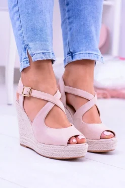 Damskie Beżowe Sandały Na Koturnie Espadryle Elonore