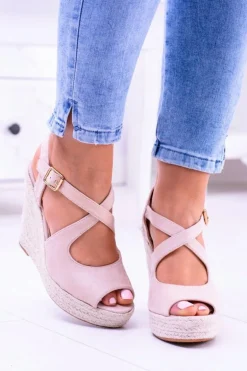 Damskie Beżowe Sandały Na Koturnie Espadryle Elonore