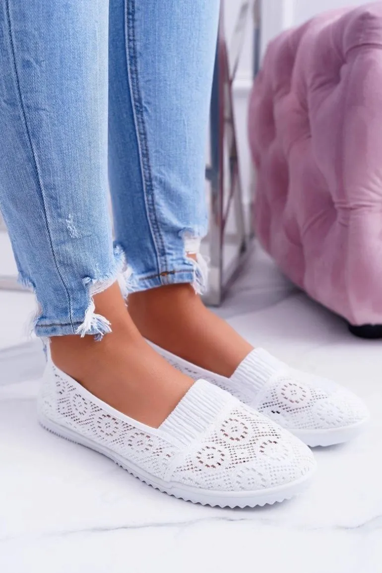 Damskie Białe Koronkowe Balerinki Sensitive