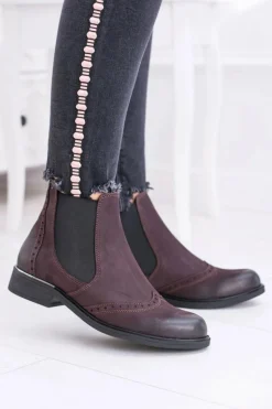 Damskie Bordowe Skórzane Sztyblety Fields