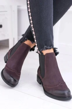 Damskie Bordowe Skórzane Sztyblety Fields