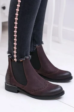 Damskie Bordowe Skórzane Sztyblety Fields