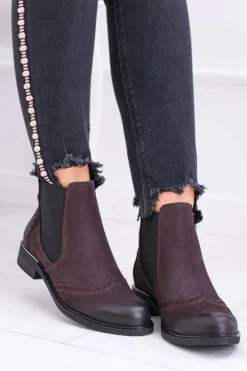 Damskie Bordowe Skórzane Sztyblety Fields