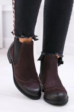 Damskie Bordowe Skórzane Sztyblety Fields