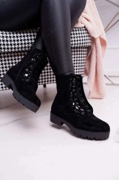 Damskie Botki Ciepłe Zamszowe Czarne Gerta