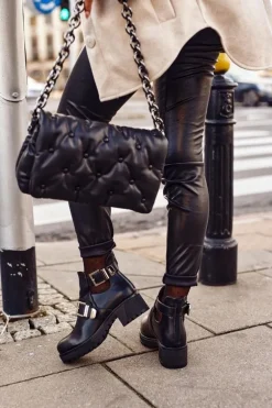 Damskie Botki Czarne Klamry Frago