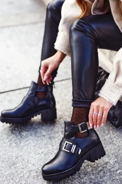 Damskie Botki Czarne Klamry Frago