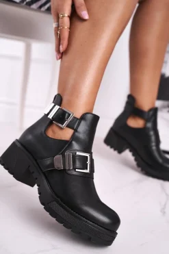 Damskie Botki Czarne Klamry Frago