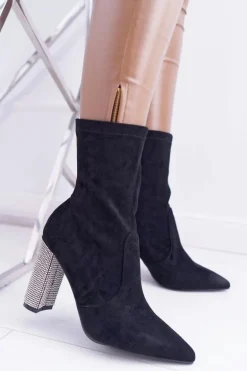 Damskie Botki Czarne Na Słupku Zamszowe Hendo