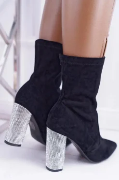 Damskie Botki Czarne Na Słupku Zamszowe Hendo
