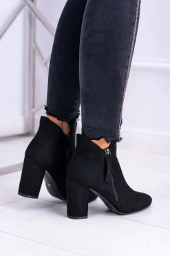 Damskie Botki Czarne na Słupku Zamszowe Egida