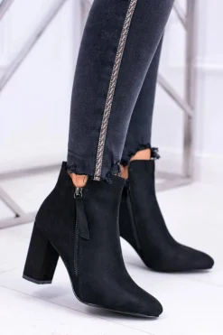 Damskie Botki Czarne na Słupku Zamszowe Egida