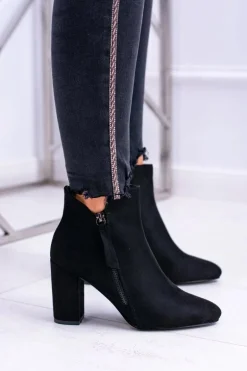 Damskie Botki Czarne na Słupku Zamszowe Egida