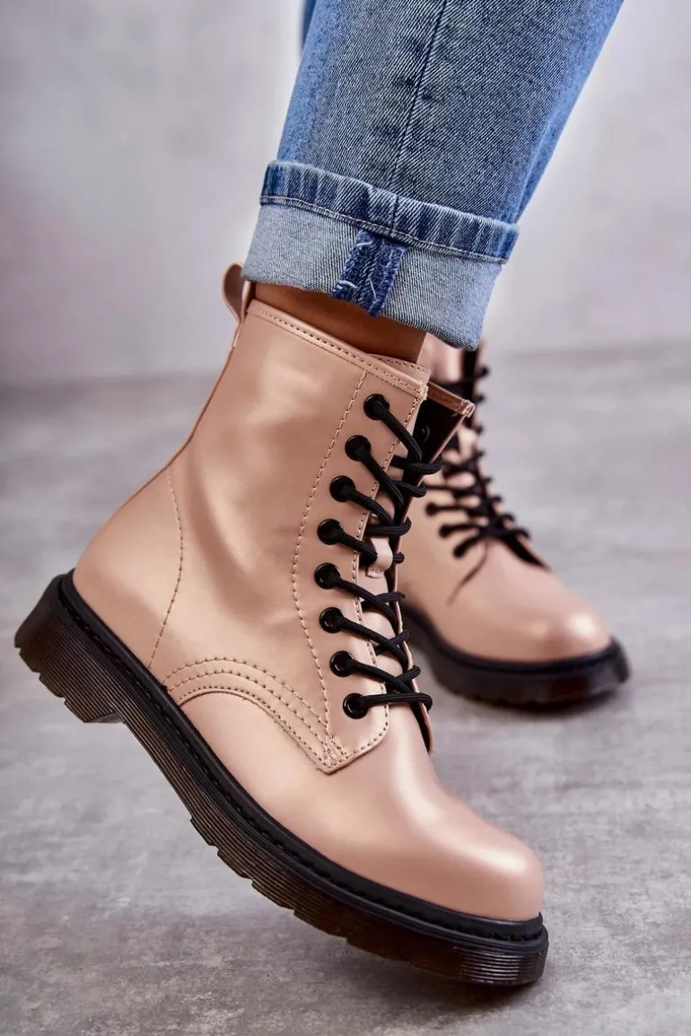 Damskie Botki Glany Wiązane Różowe Lavita