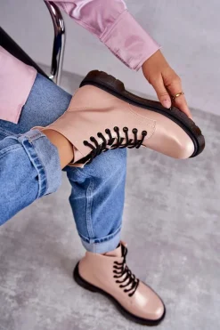 Damskie Botki Glany Wiązane Różowe Lavita