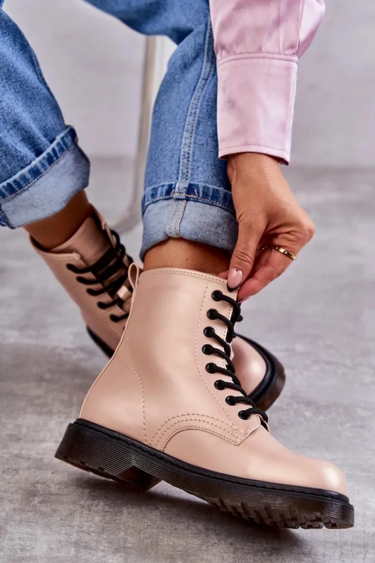 Damskie Botki Glany Wiązane Różowe Lavita