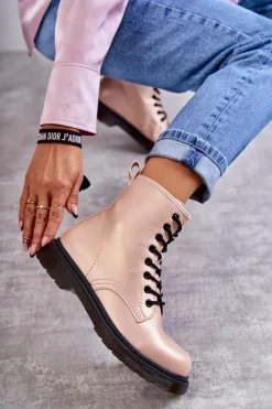 Damskie Botki Glany Wiązane Różowe Lavita