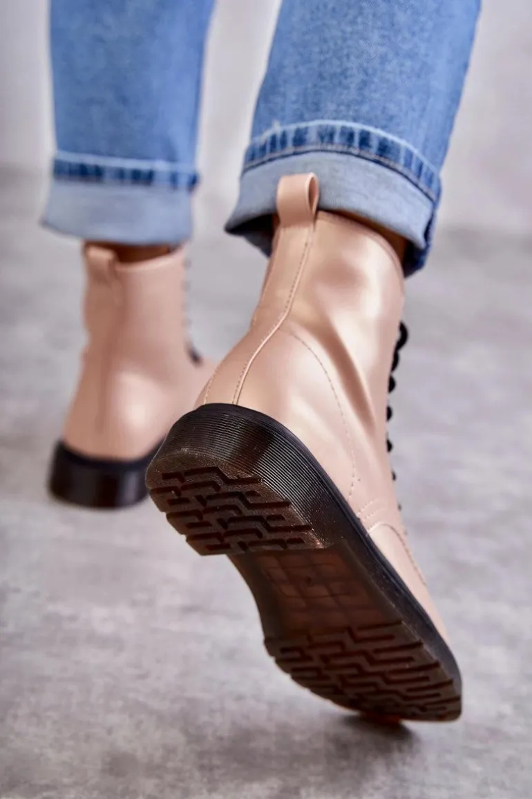 Damskie Botki Glany Wiązane Różowe Lavita