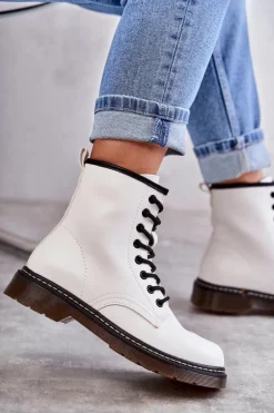 Damskie Botki Glany Wiązane Białe Lavita