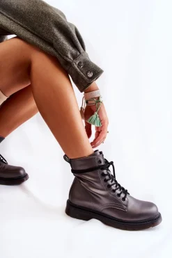 Damskie Botki Glany Wiązane Ciemnoszare Lavita