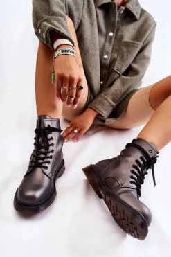 Damskie Botki Glany Wiązane Ciemnoszare Lavita