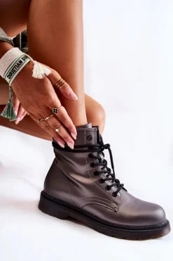 Damskie Botki Glany Wiązane Ciemnoszare Lavita