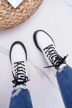 Damskie Botki Glany Workery Białe Barski 56-5