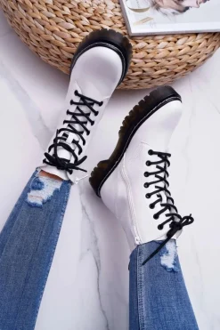 Damskie Botki Glany Workery Białe Barski 56-5