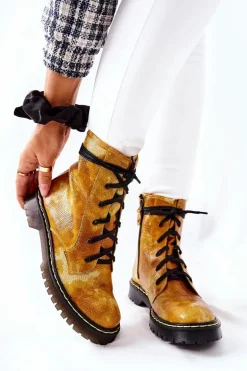Damskie Botki Glany Workery Maciejka Żółte 01609-47