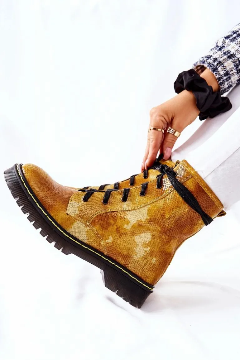 Damskie Botki Glany Workery Maciejka Żółte 01609-47