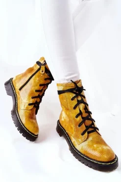 Damskie Botki Glany Workery Maciejka Żółte 01609-47