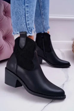 Damskie Botki Kowbojki Czarne Barski 30-20