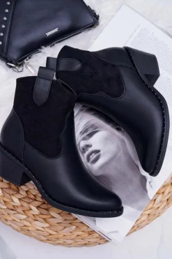 Damskie Botki Kowbojki Czarne Barski 30-20