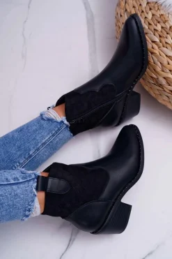 Damskie Botki Kowbojki Czarne Barski 30-20