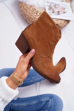 Damskie Botki Kowbojki Zamszowe Camel Barski 1638