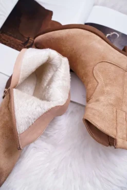 Damskie Botki Kowbojki Zamszowe Beżowe Ferders