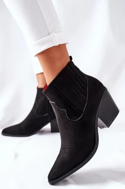 Damskie Botki Kowbojki Zamszowe Czarne Beamhurst