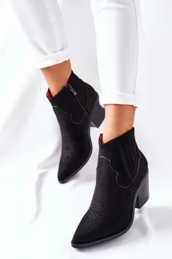 Damskie Botki Kowbojki Zamszowe Czarne Beamhurst