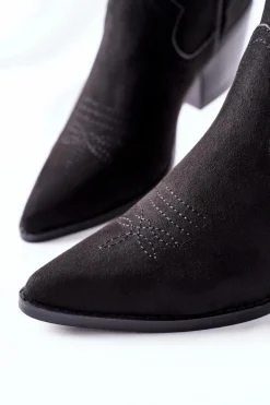 Damskie Botki Kowbojki Zamszowe Czarne Beamhurst