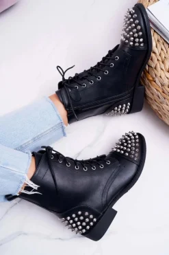 Damskie Botki Lu Boo Czarne Workery z Ćwiekami Tension