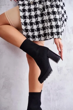 Damskie Botki Materiałowe Czarne Louve