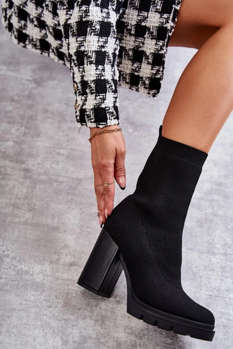 Damskie Botki Materiałowe Czarne Louve