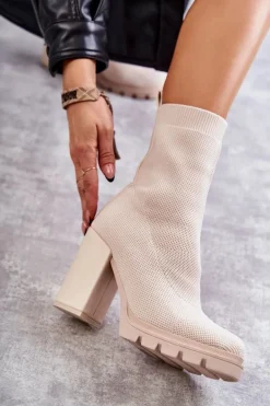 Damskie Botki Materiałowe Beżowe Louve