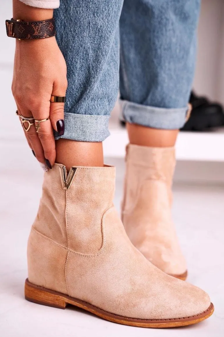 Damskie Botki Na Koturnie Zamszowe Beżowe Vanya