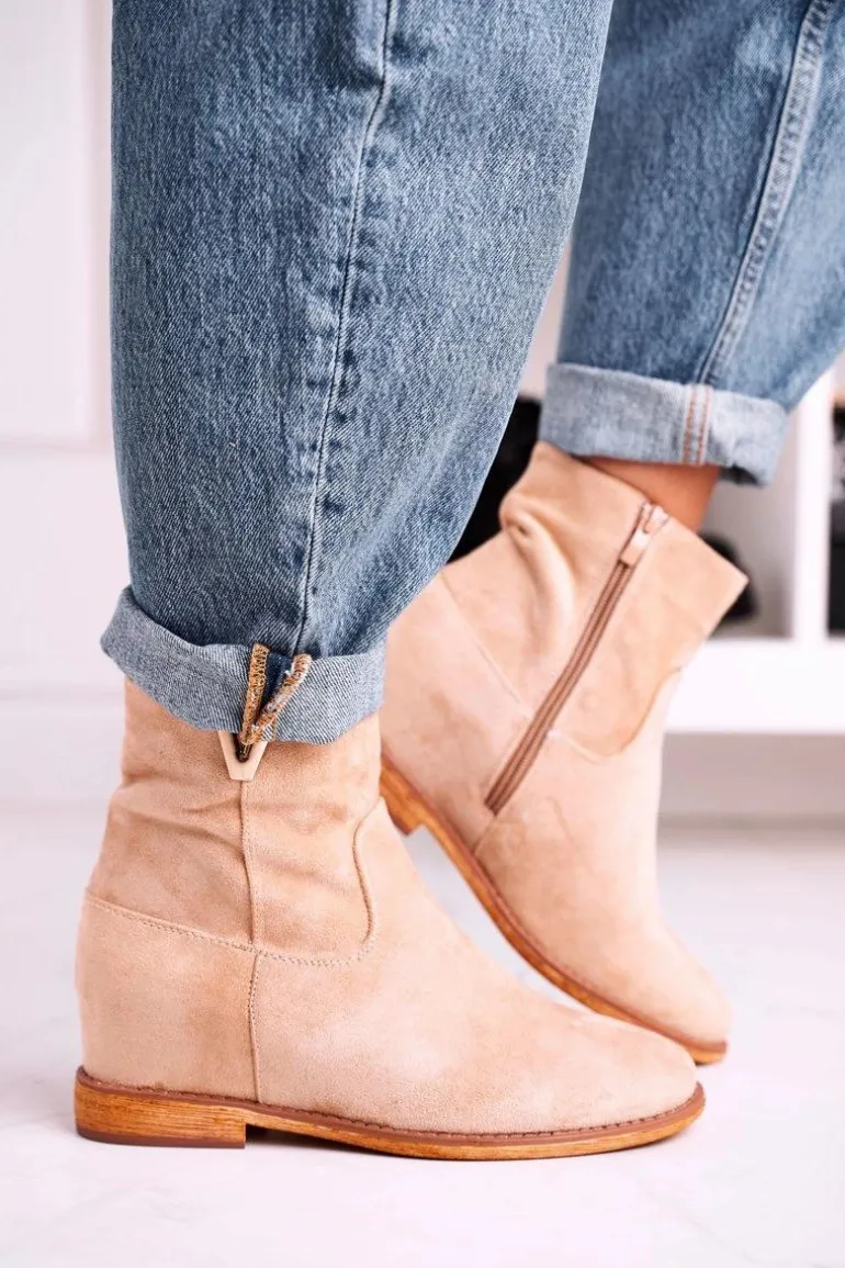 Damskie Botki Na Koturnie Zamszowe Beżowe Vanya