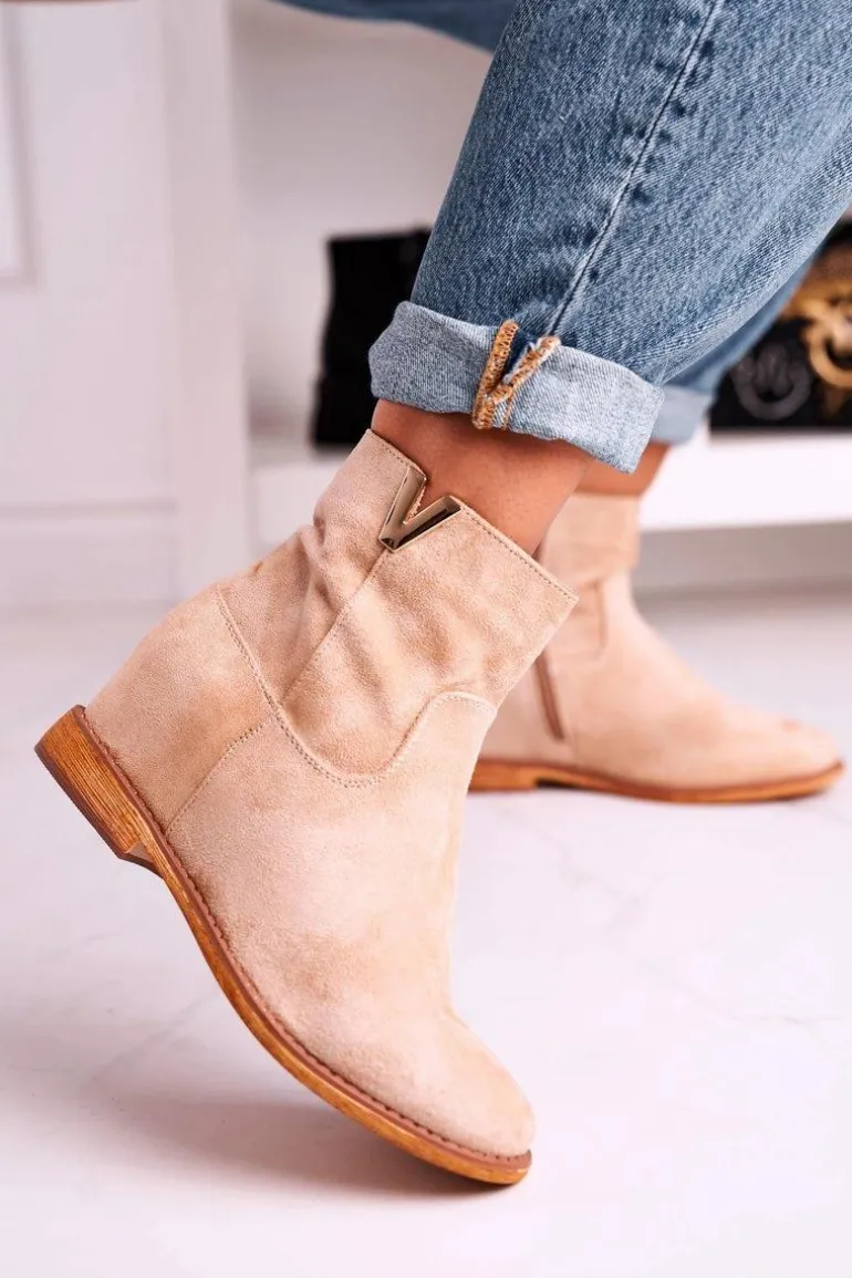 Damskie Botki Na Koturnie Zamszowe Beżowe Vanya