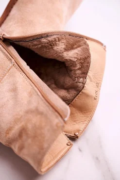 Damskie Botki Na Koturnie Zamszowe Beżowe Vanya