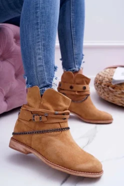 Damskie Botki Na Koturnie A3705 Camel Lucky