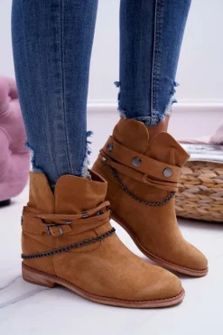 Damskie Botki Na Koturnie A3705 Camel Lucky