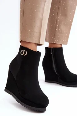 Damskie Botki Na Koturnie Z Małą Ozdobą Czarne Bertolina